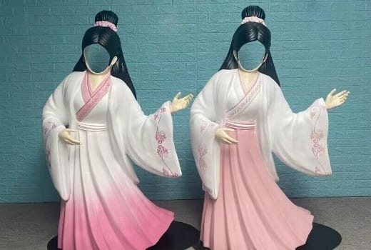 古风人物空脸拍照打卡雕塑