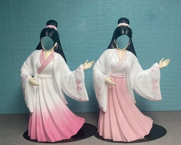 古风人物空脸拍照打卡雕塑